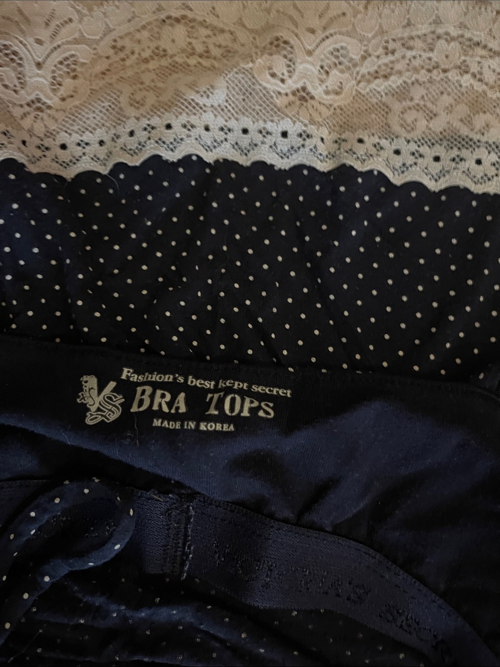 PINK Victoria's Secret Black Polka Dot Lace-Trim Camisole with Cream Lace - Picture 3 of 3